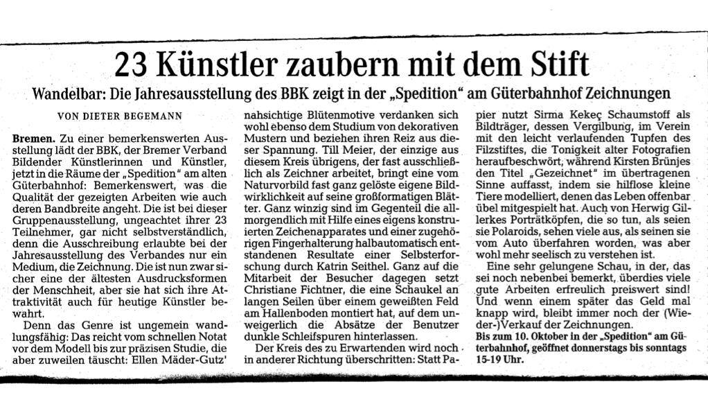 Weserkurier-Pressetext gezeichnet